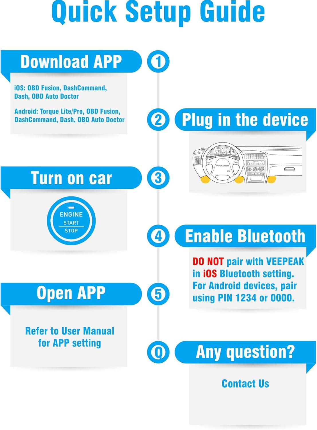 OBD II Bluetooth Scanner Code Reader Pack of 2 Q507