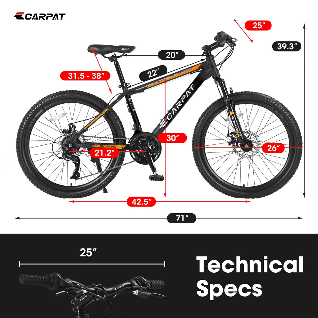 26 Inch Mountain Bike, Shimano 21 Speeds, High-Carbon Steel Frame O82989