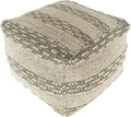 Grey Off/White Woven Striped Cotton Wool Square Pouf X600029
