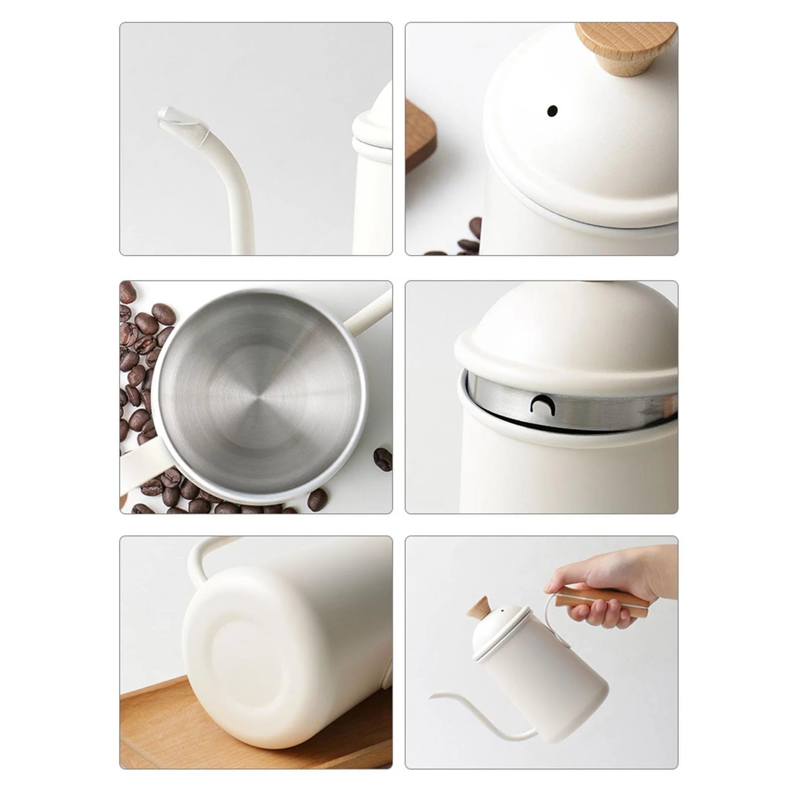 Beige Stainless Steel Gooseneck Coffee Kettle I21169