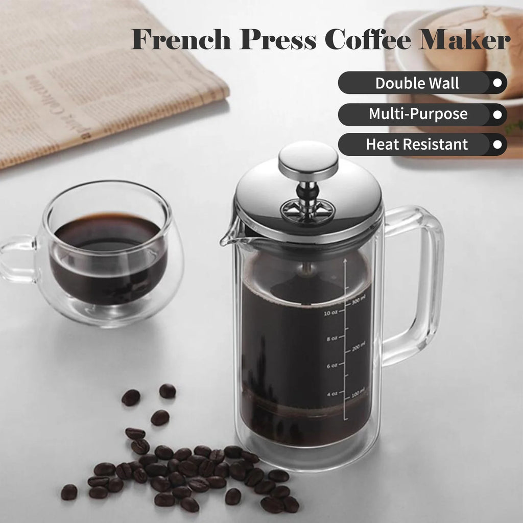 20oz Double Walled Borosilicate Glass Coffee Pot with Stainless Steel Filter N92122
