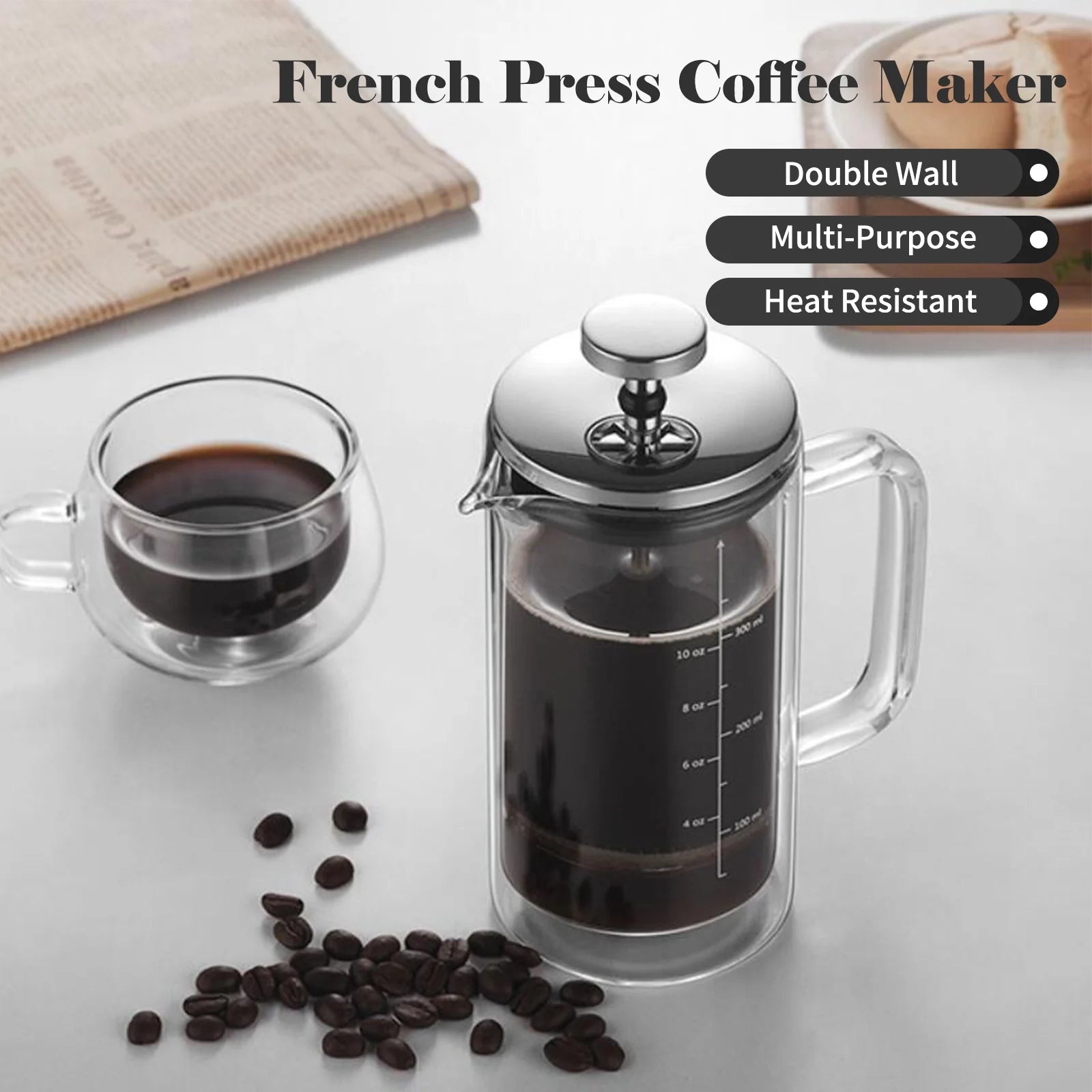 20oz Double Walled Borosilicate Glass Coffee Pot with Stainless Steel Filter N92122