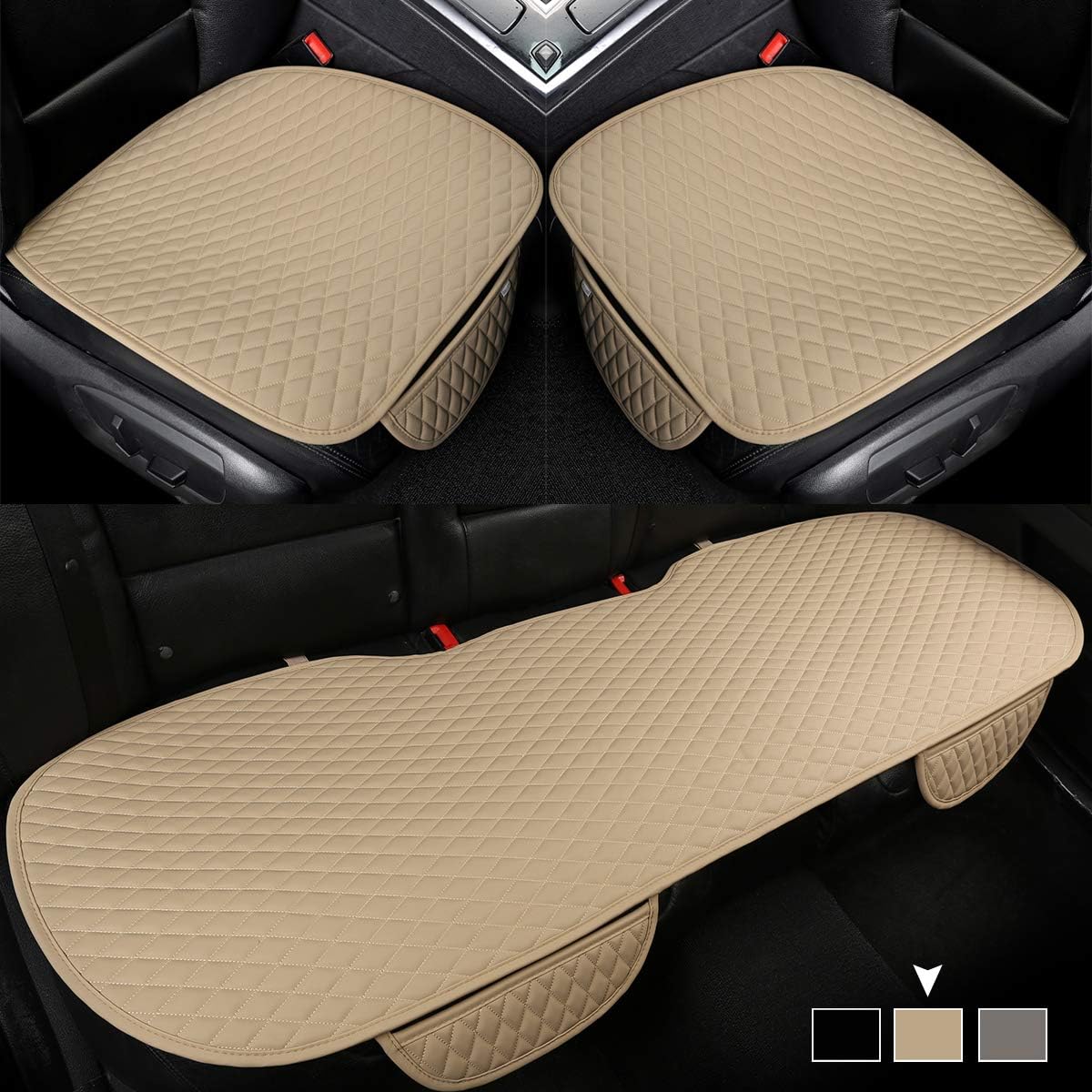 Beige Pu Leather Car Seat Bottom Covers, Pack of 2 C95239