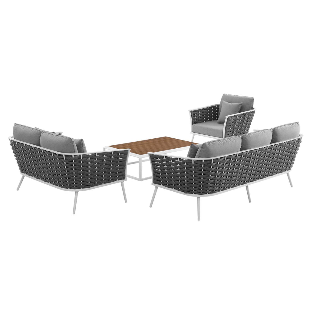 White Gray 4 Piece Outdoor Aluminum Sectional Sofa Set I90917
