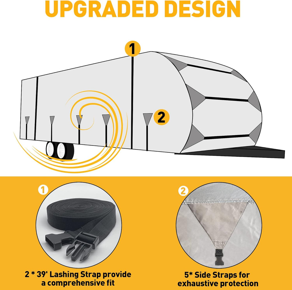 RV Trailer Cover 300D Waterproof Windproof Anti-UV for 24'-27' RV with Jack Cover U478225