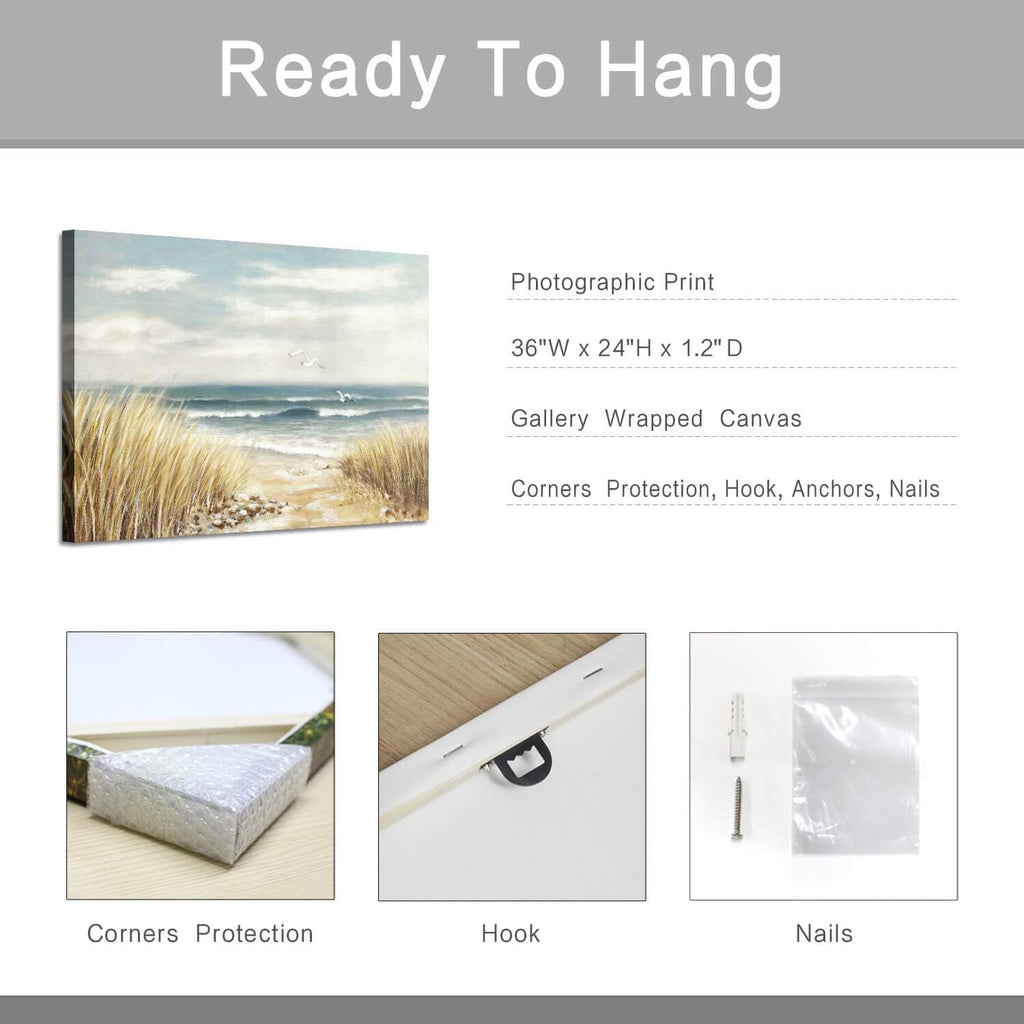 Abstract Beach Painting Wall Art Seashore Artwork Hand Painted Coastal Picture on Canvas B217974