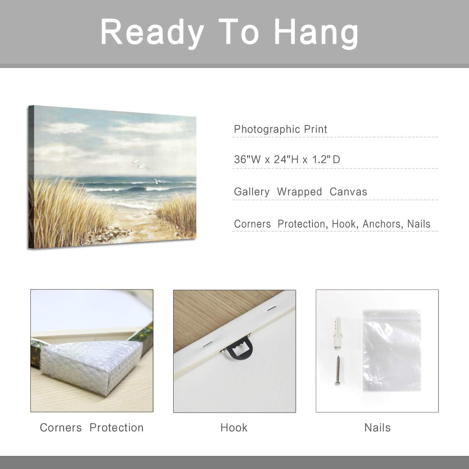 Abstract Beach Painting Wall Art Seashore Artwork Hand Painted Coastal Picture on Canvas B217974