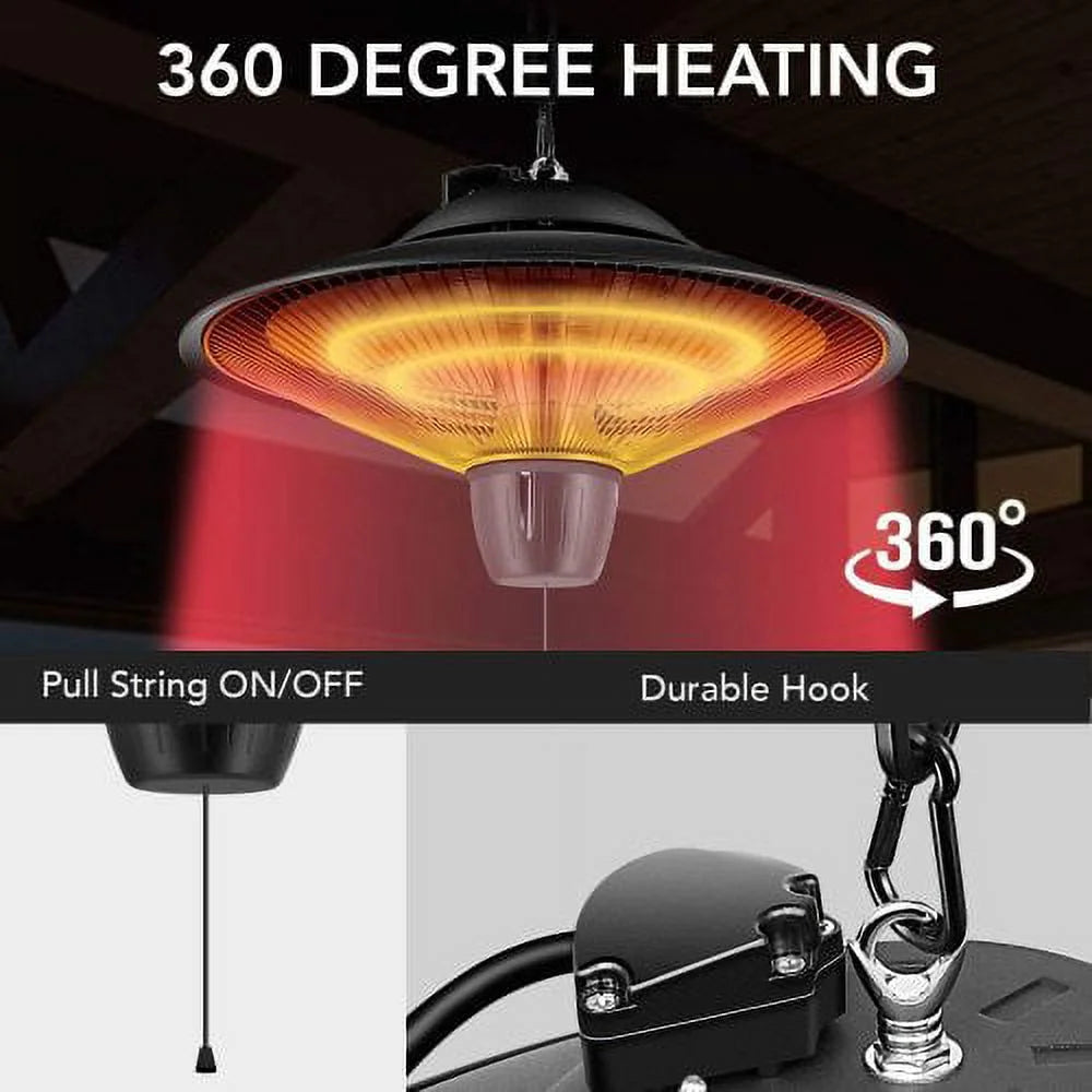 1500W Electric Hanging Patio Heater with Overheat & Tip-Over Protection, IP34 Waterproof E80753