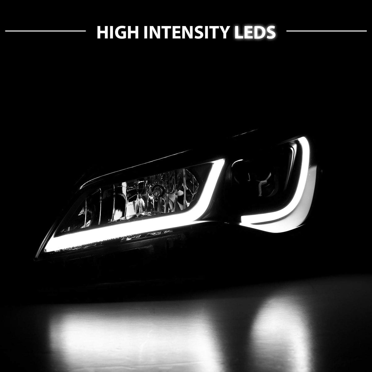 Black LED Tube Projector Headlights Assembly Pair G311304