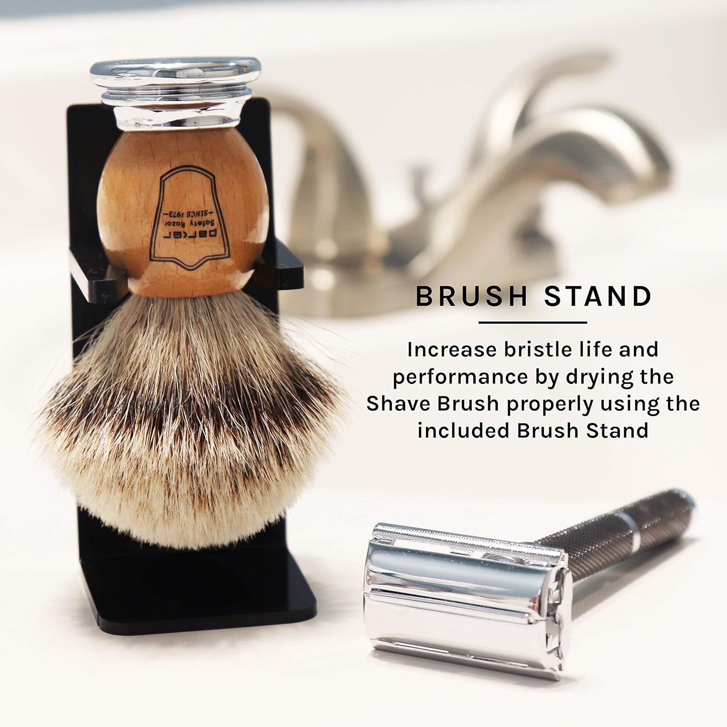 Olivewood Silvertip Badger Shaving Brush & Stand Pack of 2 N448712