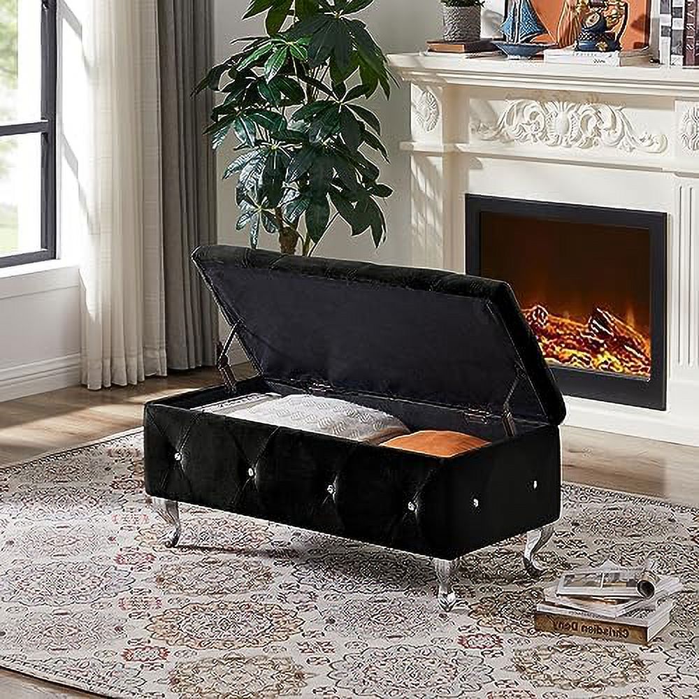 Velvet Ottoman Bench with Flip Top Storage Seat Q605718
