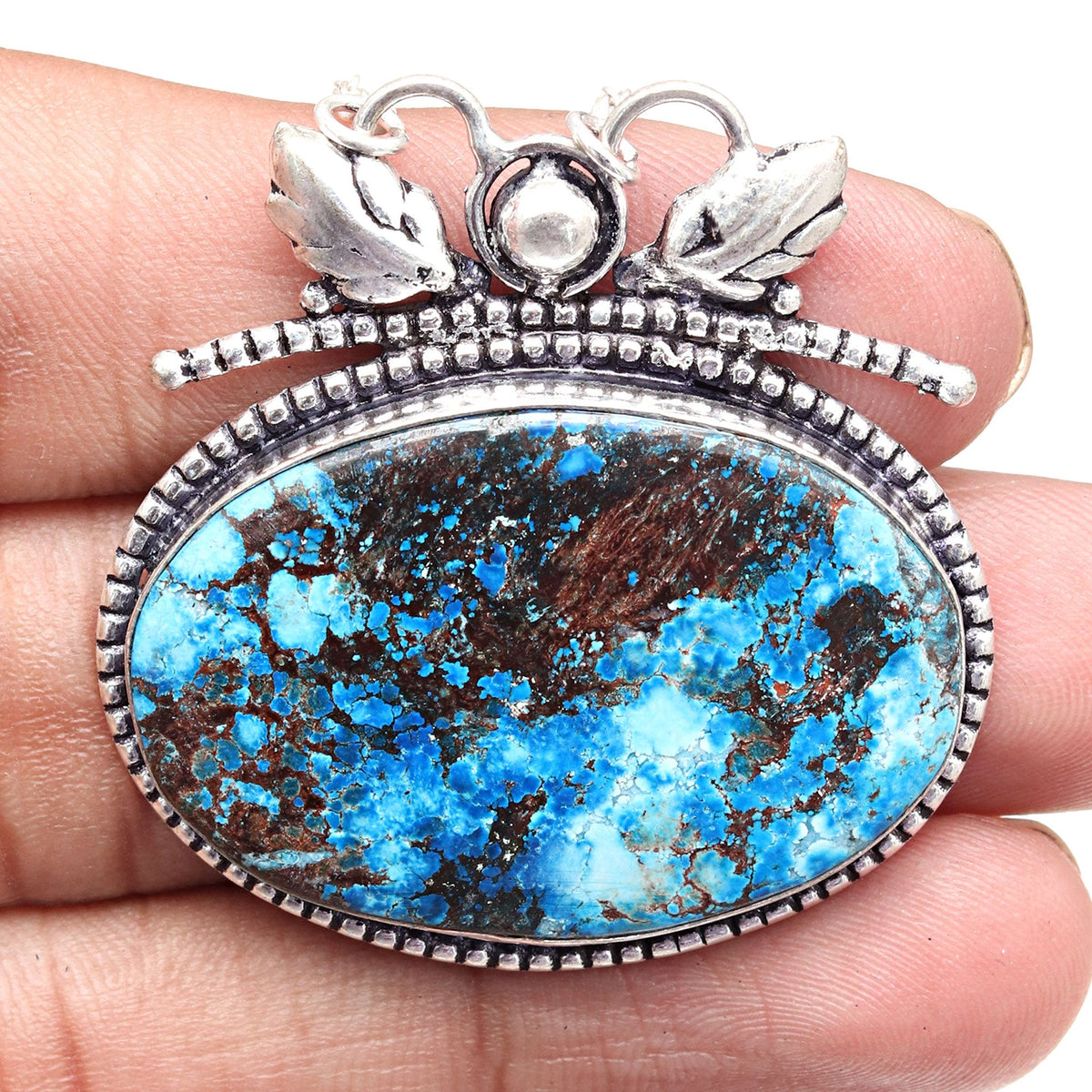 Azurite Silver Sterling Gemstone Beads 20" Chrysocolla Round Necklace K67294