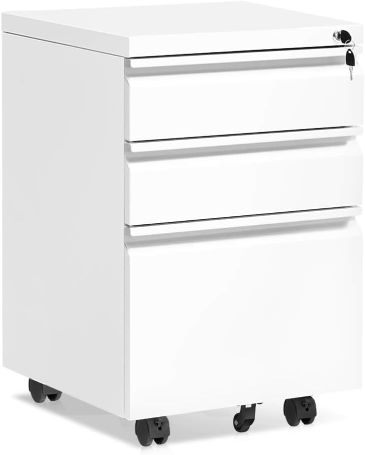 Black Metal 3 Drawer Rolling File Cabinet with Lock P57604