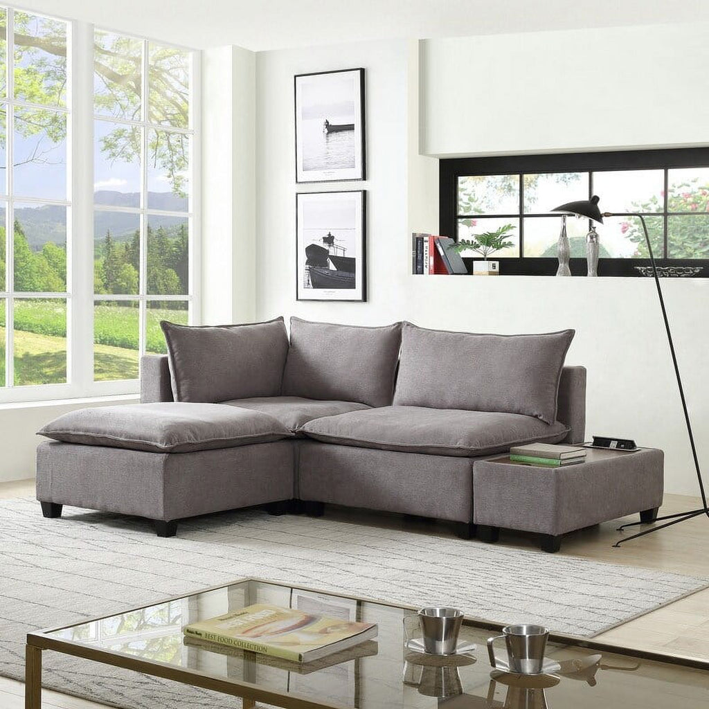 Light Gray Fabric Sectional Loveseat with Ottoman Z32436