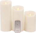 Ivory Pillar Candles with Remote, Set of 3, Flameless Battery Operated Flickering Light Source with Timer L143101