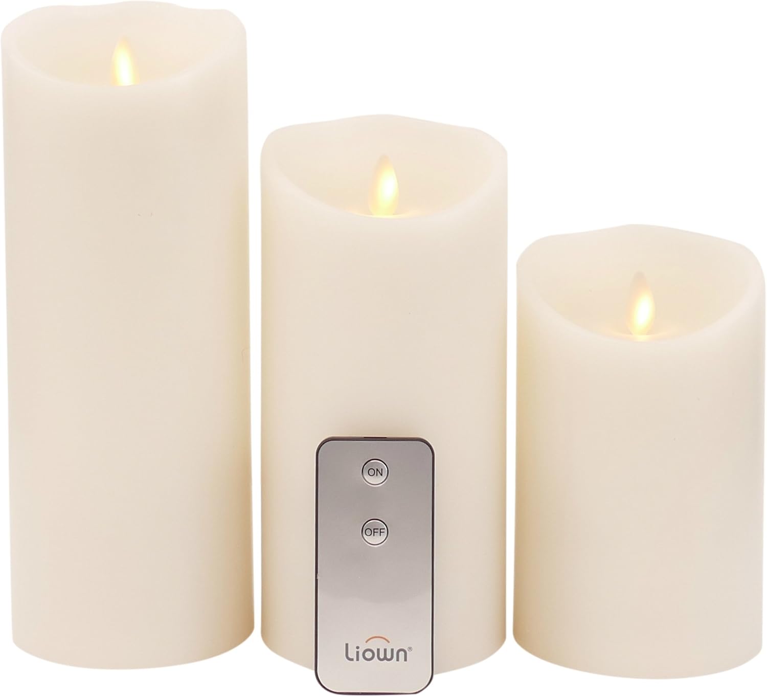 Ivory Pillar Candles with Remote, Set of 3, Flameless Battery Operated Flickering Light Source with Timer L143101