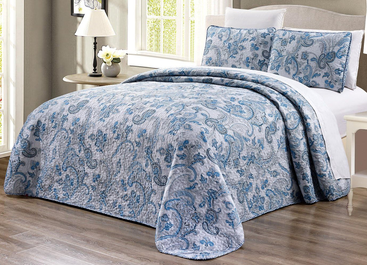3-Piece Oversize Quilt Set Bright Reversible Bedspread Coverlet Cal King Size Bed Cover C758