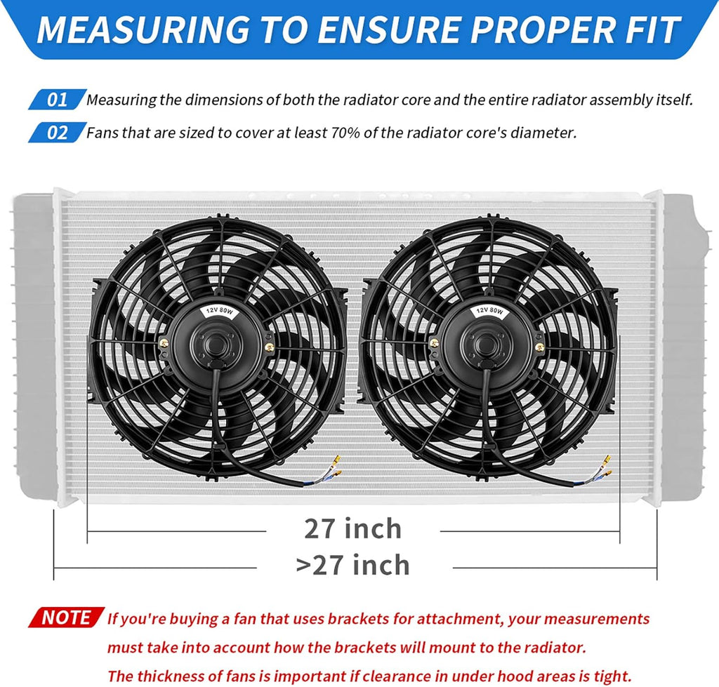 2x12 Inch Electric Radiator Cooling Fan 1750 CFM 12 Volts 80 Watts Pack of 2 B820