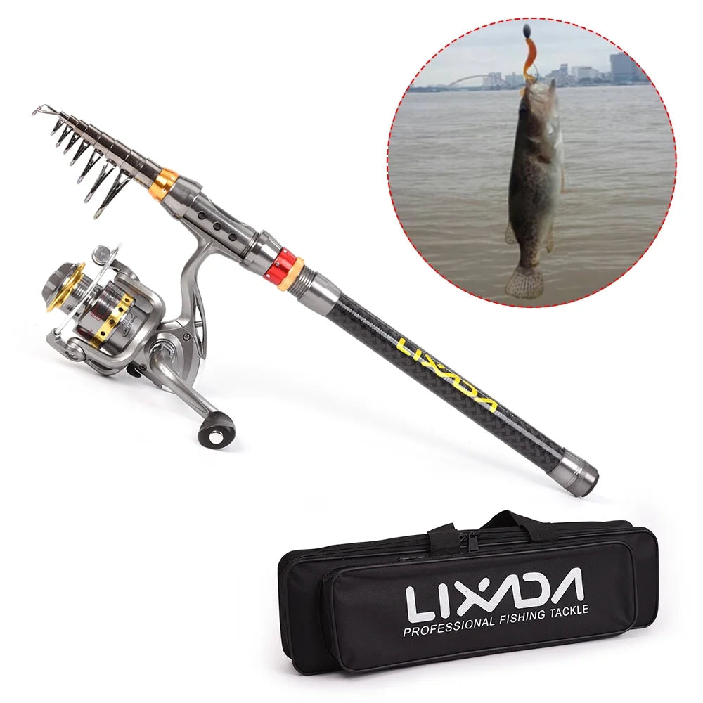 Telescopic Carbon Fiber Fishing Rod and Reel Combo Kit with Carrier Bag M532