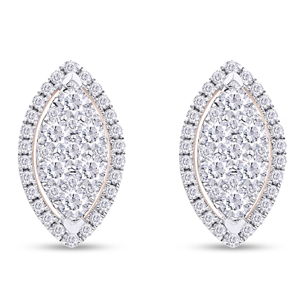 1 Carat Round Cut Lab Created Moissanite Marquise Halo Cluster Stud Earrings In 14K Rose Gold Over Sterling Silver L6015
