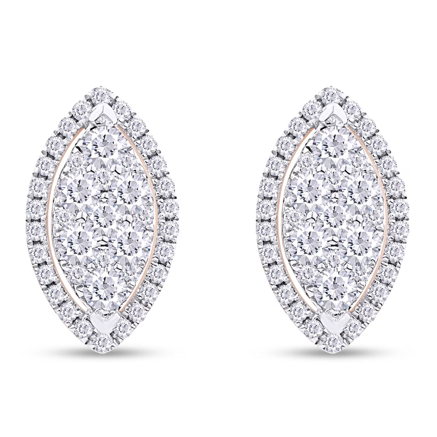1 Carat Round Cut Lab Created Moissanite Marquise Halo Cluster Stud Earrings In 14K Rose Gold Over Sterling Silver L6015