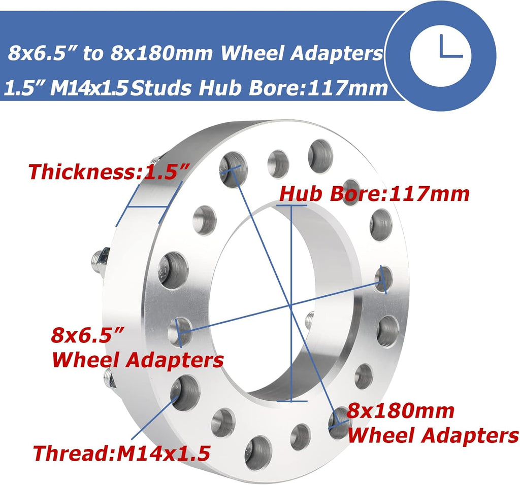 2pcs 8x6.5 to 8x180 Wheel Adapters, 1.5 Inch, Chrome K8275