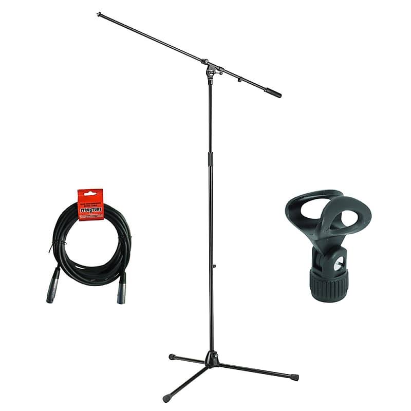 Black Tripod Microphone Stand with Boom, Elliptical Microphone Clip, 20' XLR Cable Bundle D8209
