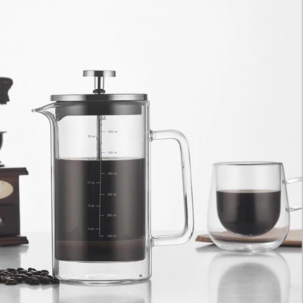 20oz Double Walled Borosilicate Glass Coffee Pot with Stainless Steel Filter N92122