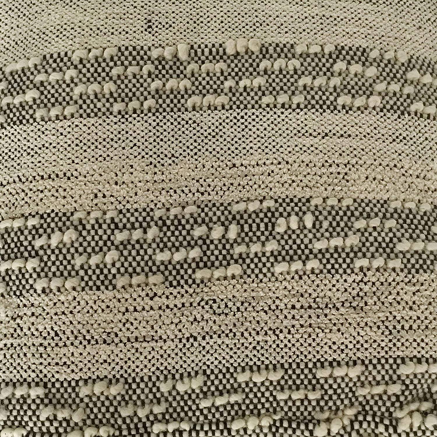 Grey Off/White Woven Striped Cotton Wool Square Pouf X600029