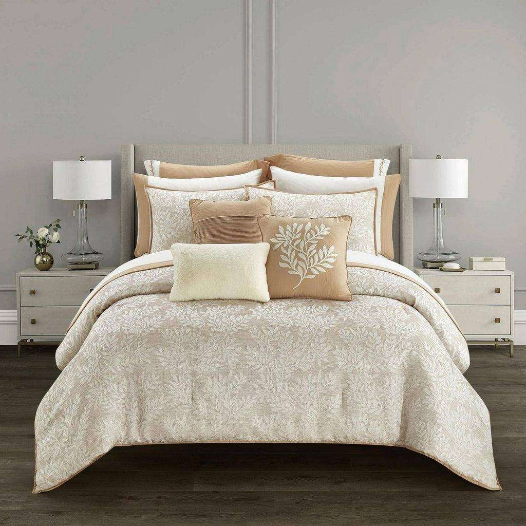 12 Piece Beige Queen Bedding Set H92048