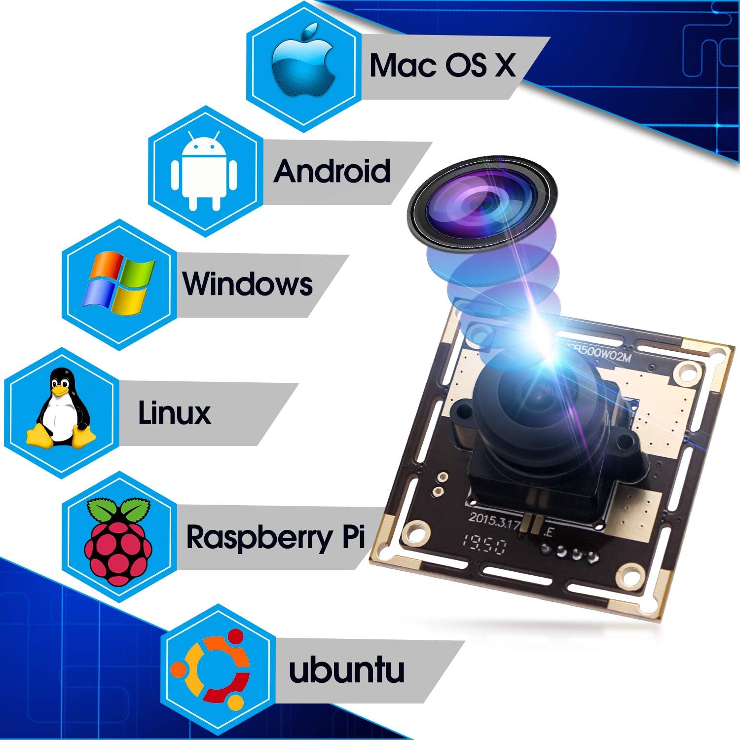 5 Megapixel USB Camera Module with 170 Degree Fisheye Lens Wide Angle HD Webcamera M5949