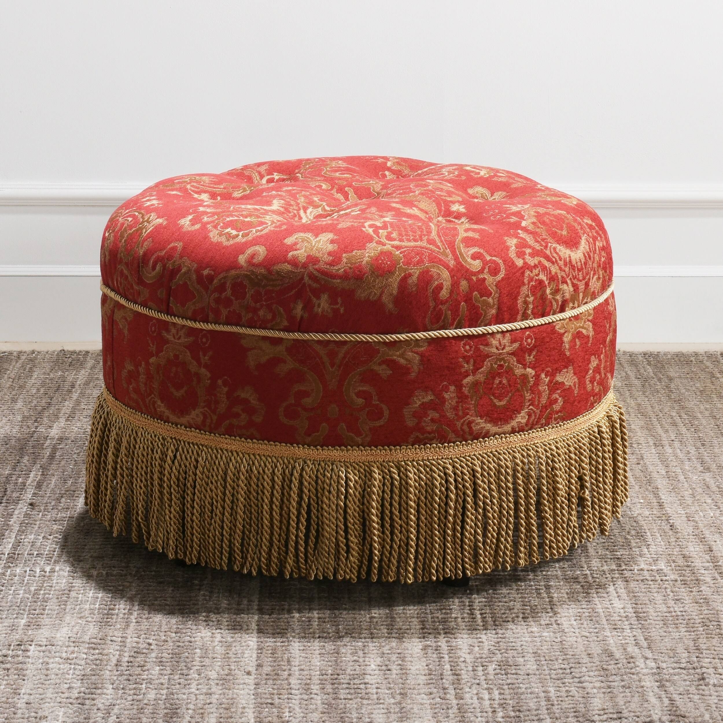 Red & Gold Jacquard Round Ottoman Footstool D5830
