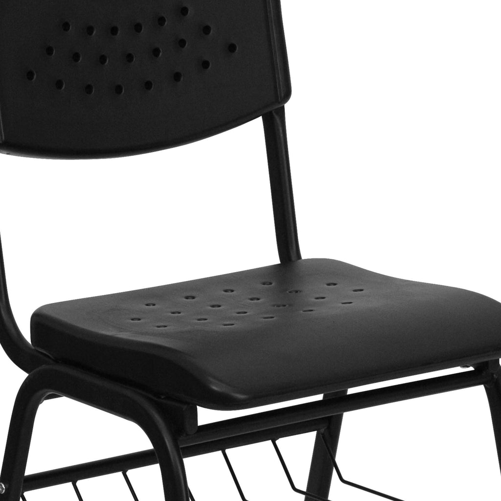 Black Frame Plastic Chair with Book Basket K32774