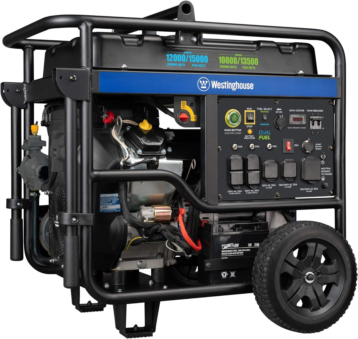 Dual Fuel Portable Generator 9500 Rated Watts 12500 Peak Watts Electric Start E836