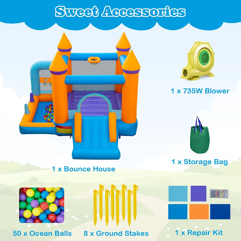 5-in-1 Inflatable Bounce Castle with Ocean Balls & 735W Blower G4327