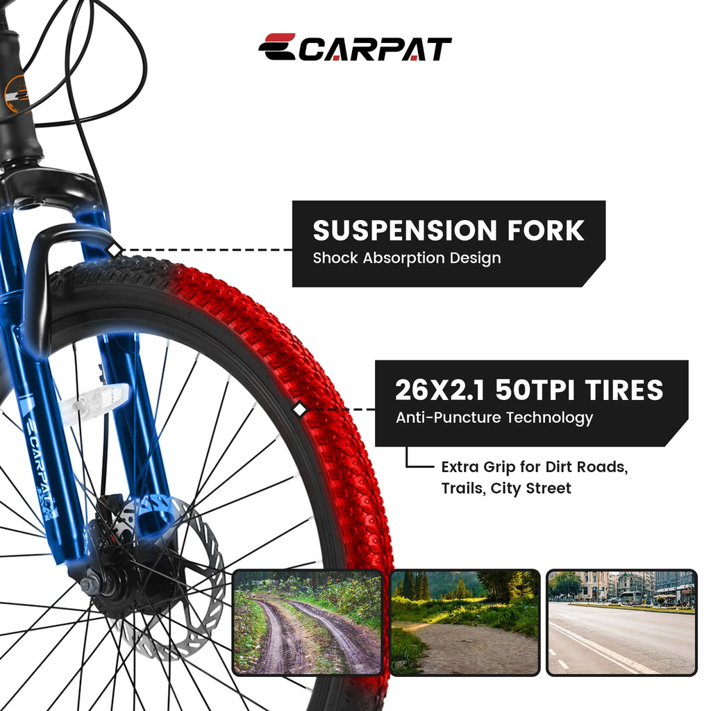 26 Inch Mountain Bike, Shimano 21 Speeds, High-Carbon Steel Frame O82989
