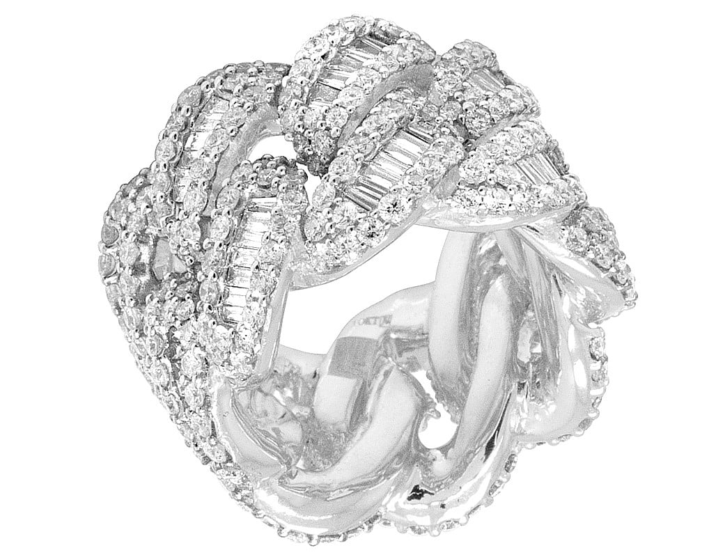 White Gold Baguette Cuban Ring Band 18MM 9.8 CT D96722