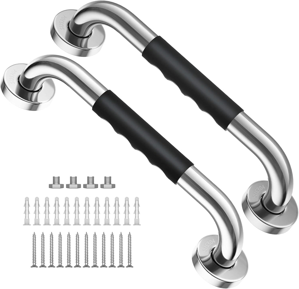 2 Pack 24 Inch Black Stainless Steel Bath Grab Bar with Anti Slip Rubber Grip A250