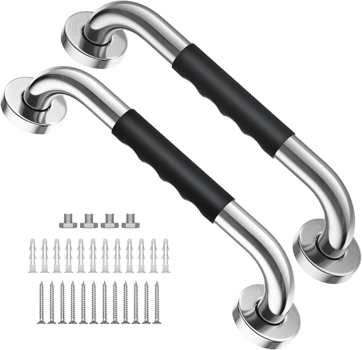 2 Pack 24 Inch Black Stainless Steel Bath Grab Bar with Anti Slip Rubber Grip A250