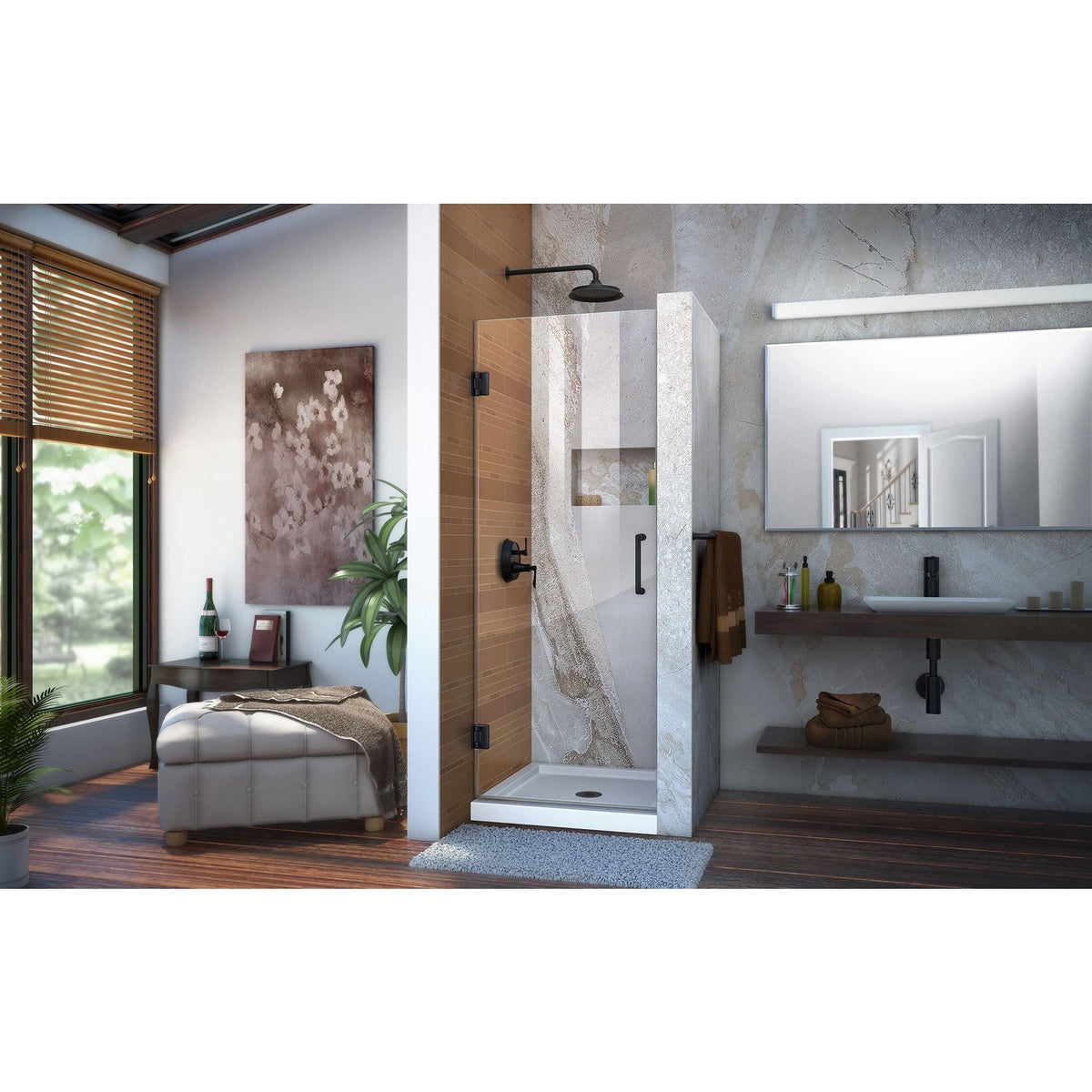 Satin Black Frameless Hinged Shower Door G59385