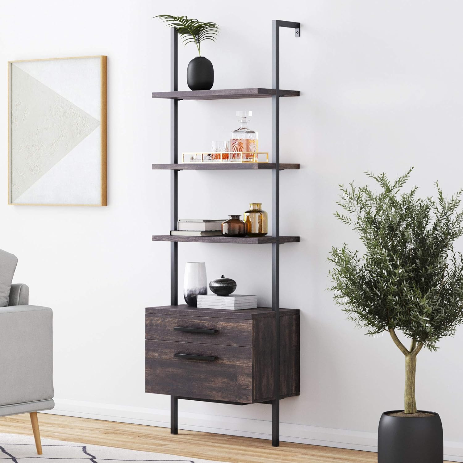 White 5-Shelf Bookcase with Metal Frame M232330