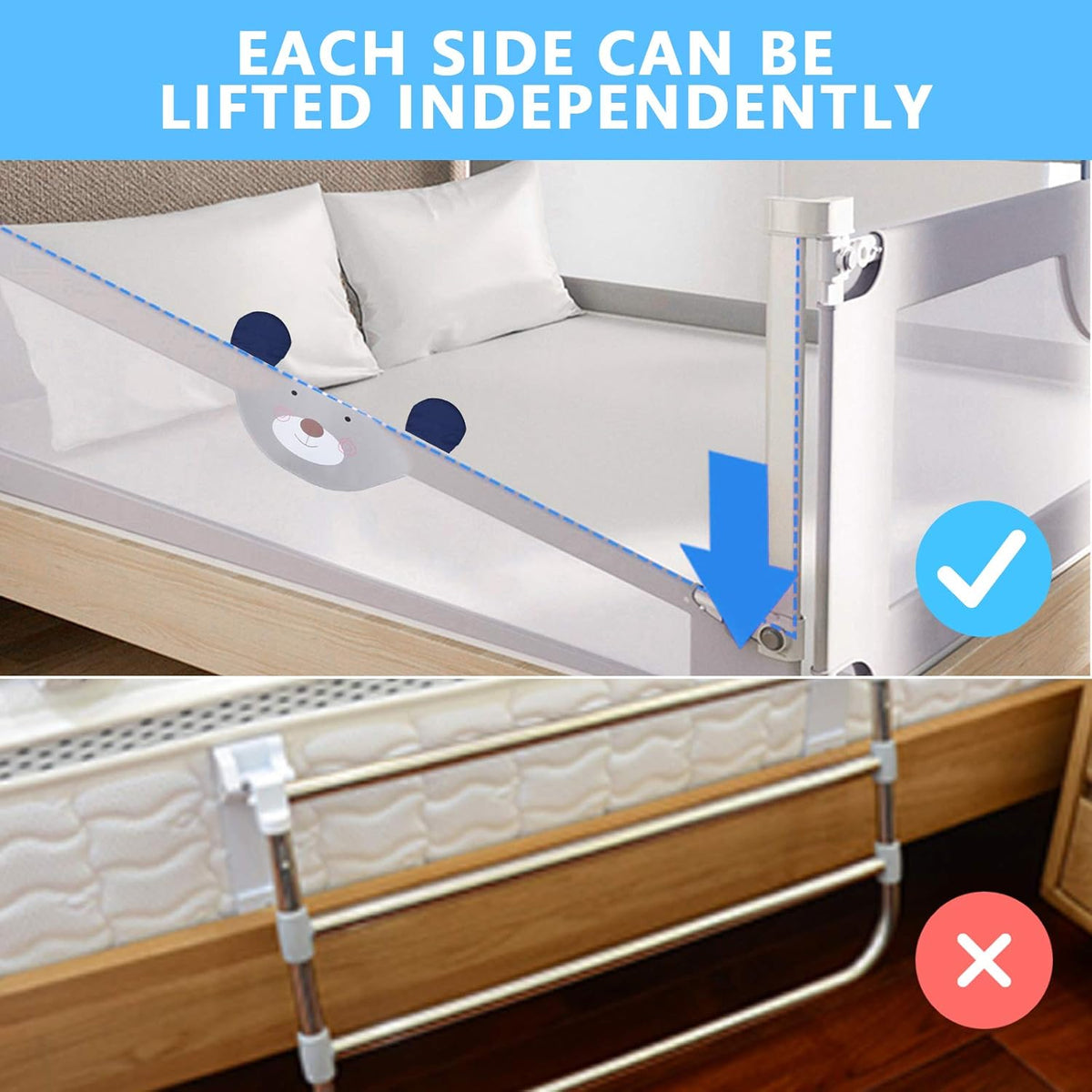 Extra Tall Vertical Lifting Bed Guardrail, Double Lock, Fits Queen Size Bed, Pack of 2 Q595776