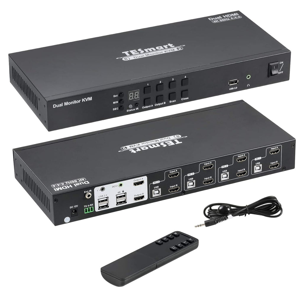 Dual Monitor KVM Switch 4 DisplayPort PCs + 2 DisplayPort Monitors 4K@60Hz Black N60925