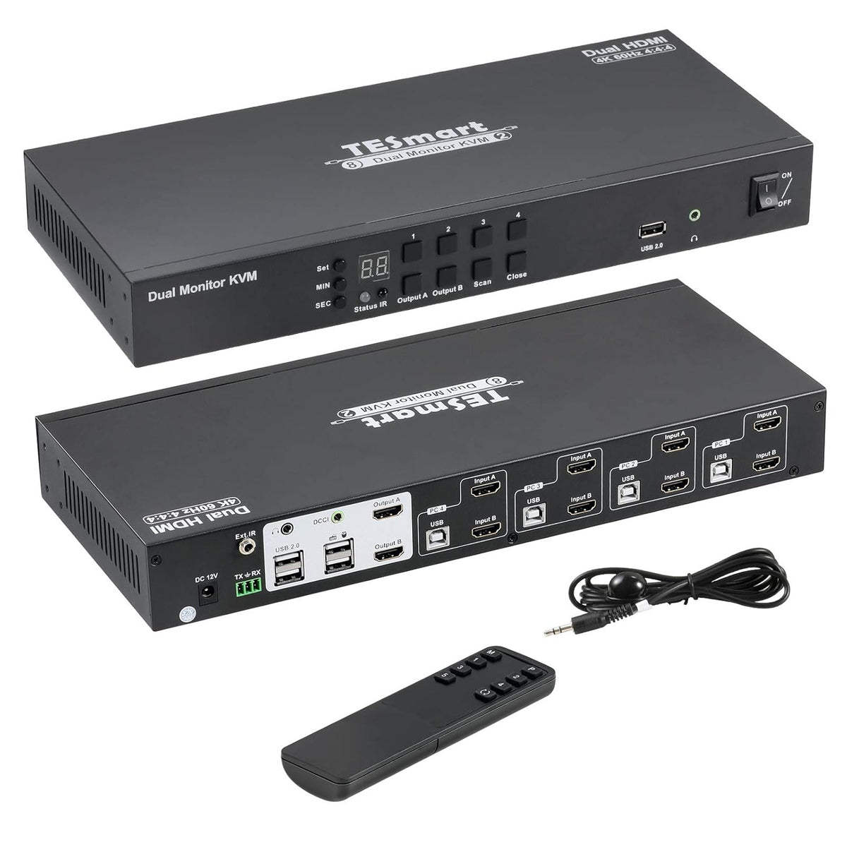 Dual Monitor KVM Switch 4 DisplayPort PCs + 2 DisplayPort Monitors 4K@60Hz Black N60925