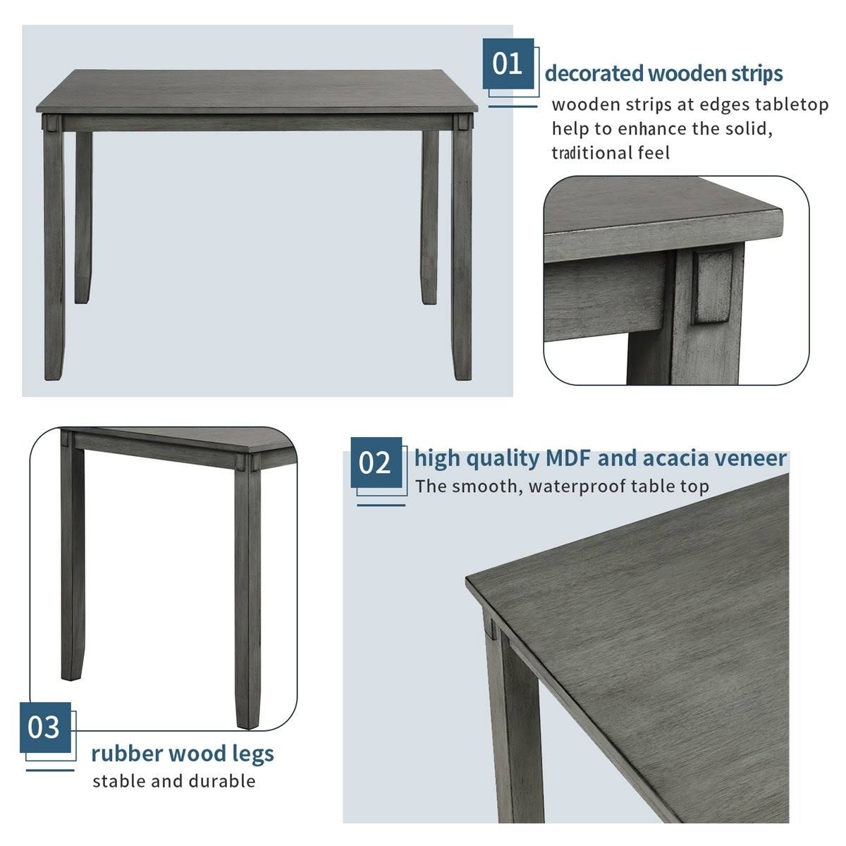 5-Piece Wood Dining Set - Grey D841