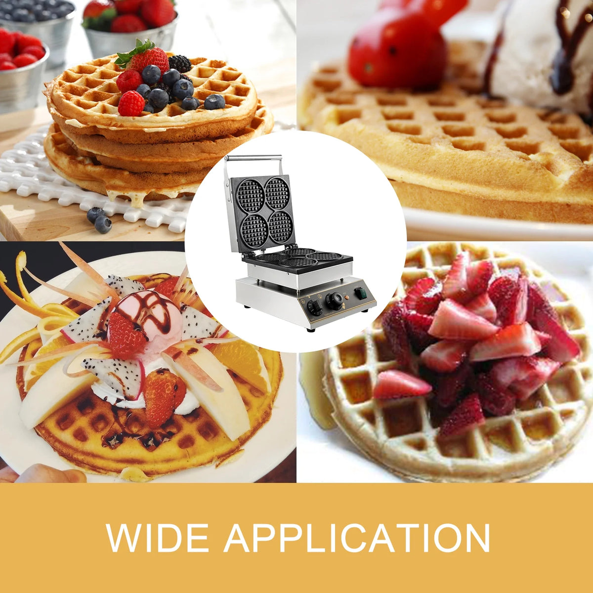 1750W Electric Nonstick Round Waffle Maker Stainless Steel 110V U8378