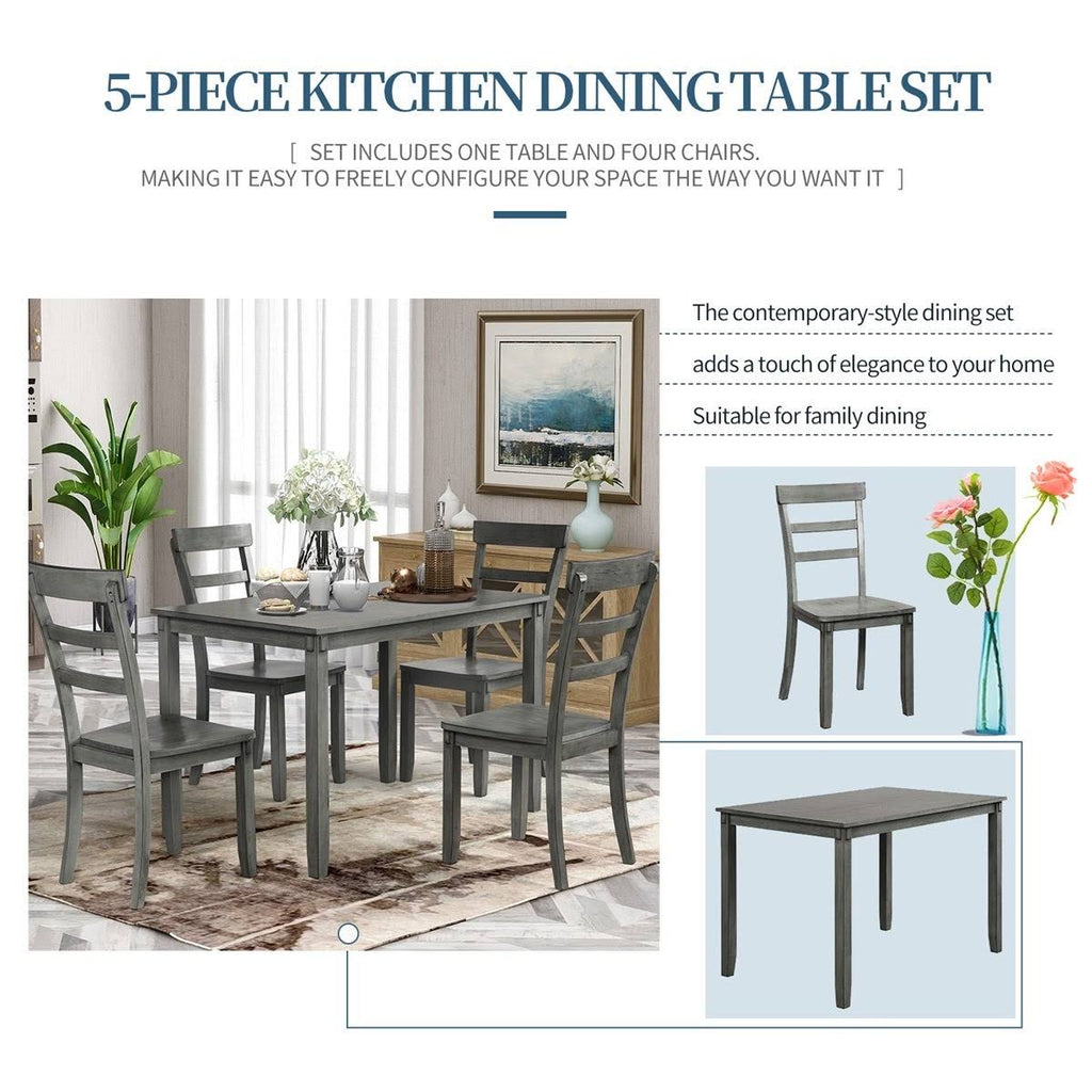 5-Piece Wood Dining Set - Grey D841