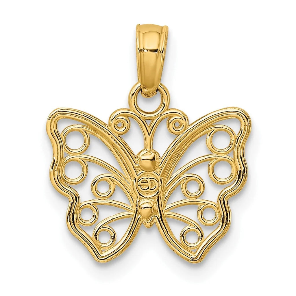 14k Gold Butterfly Angel Wings Cut out Charm Pendant Necklace J204