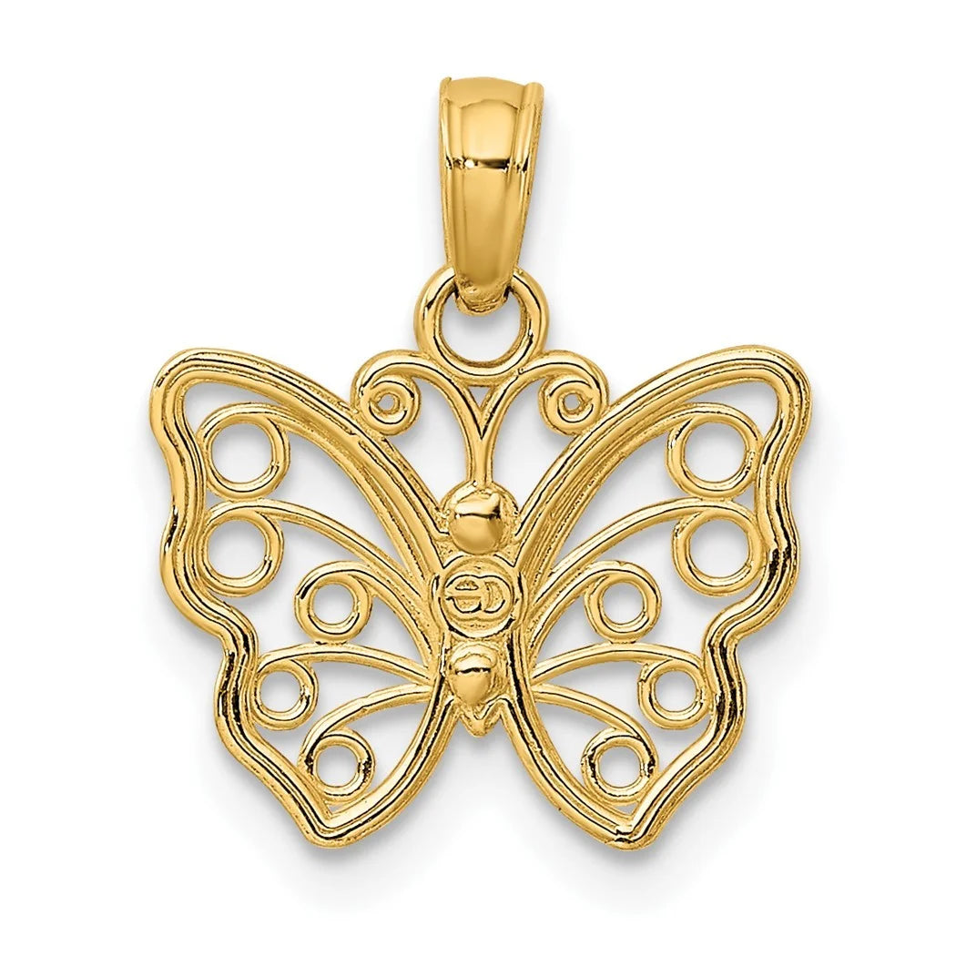 14k Gold Butterfly Angel Wings Cut out Charm Pendant Necklace J204