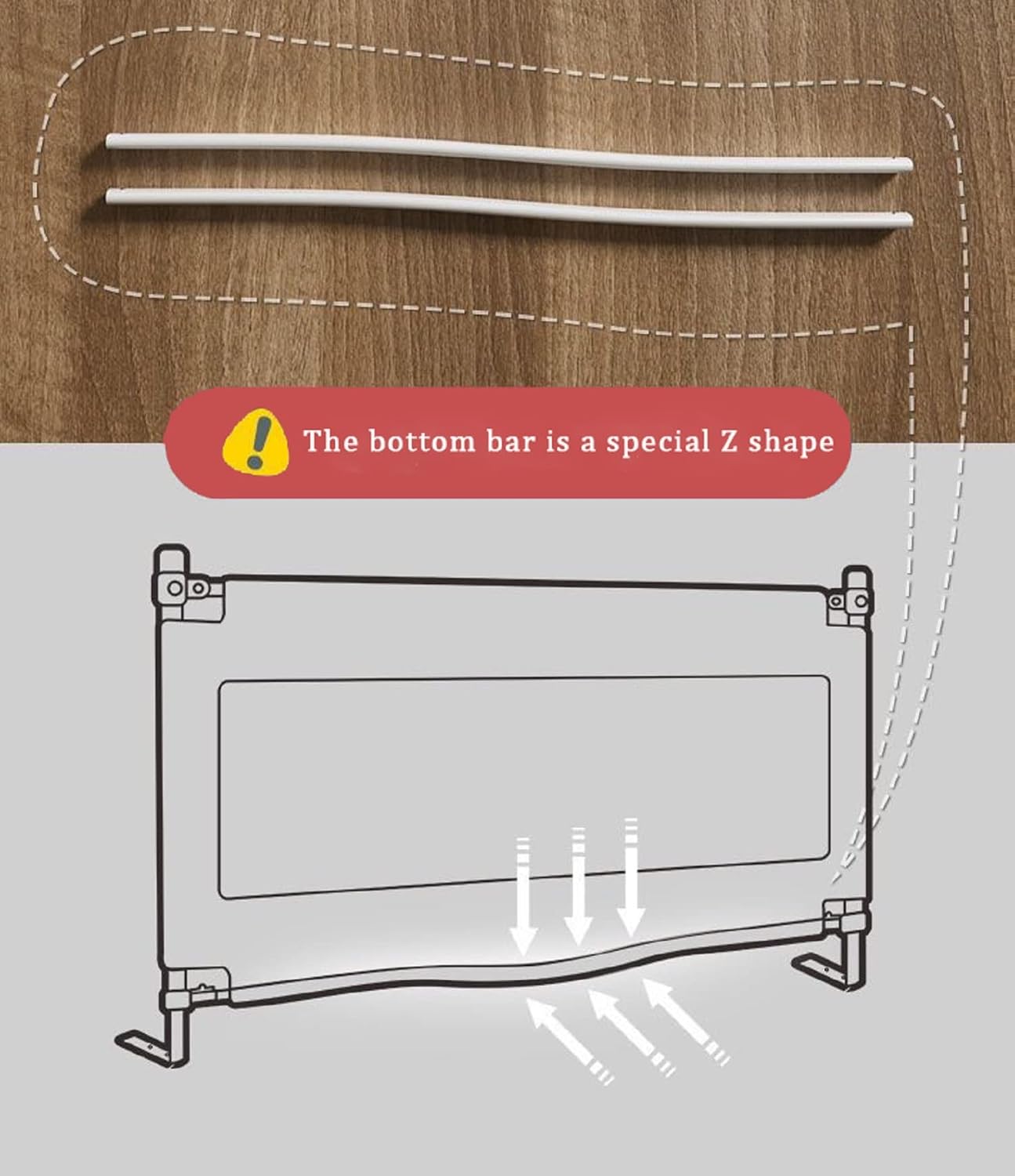 Extra Tall Vertical Lifting Bed Guardrail, Double Lock, Fits Queen Size Bed, Pack of 2 Q595776